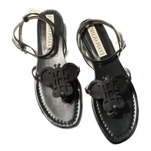 Emilio Pucci Flip Flop Black Leather Sandals 39/ US 9